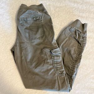 Olive green, cargo pants, size 2